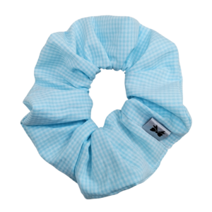 "Turquoise checkered scrunchie"