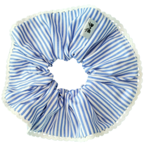 "Blue striped/lace scrunchie"