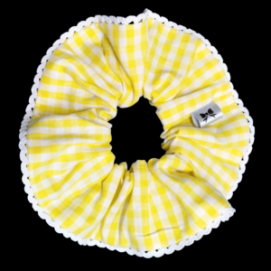 "Yellow checkered/lace scrunchie"
