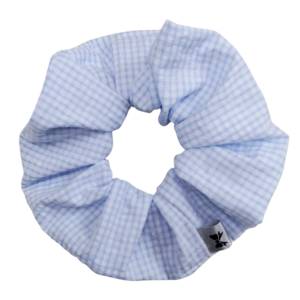 "Baby blue checkered scrunchie"